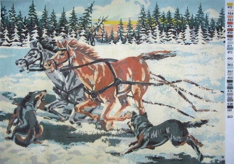 Gobelin s prejicami art.180 Konji v diru vel.72x52 cm