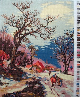 Gobelin s prejicami art.315 Zima na vasi vel.24x32 cm