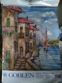 Gobelin s prejicami art.513 Hiša ob obali  vel.35x50cm