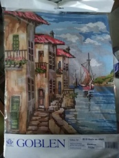 Gobelin s prejicami art.513 Hiša ob obali  vel.35x50cm